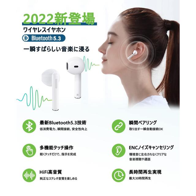 【未使用品】Bluetoothイヤホン ワイヤレスイヤホン スマホ/家電/カメラのオーディオ機器(ヘッドフォン/イヤフォン)の商品写真