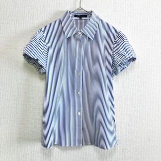 セオリー(theory)の【美品】セオリー ストライプ シャツ 半袖  レギュラーカラー パフスリーブ(シャツ/ブラウス(半袖/袖なし))