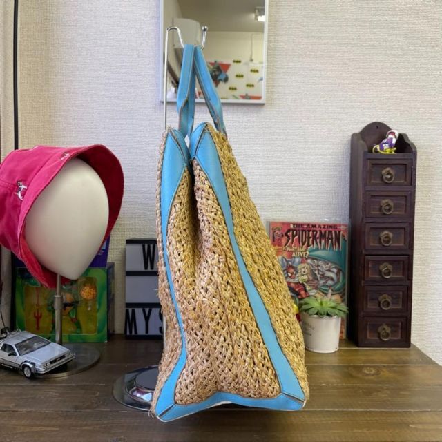 良品 Emilio Pucci トート ストロー バッグ BEI×BLU 容量