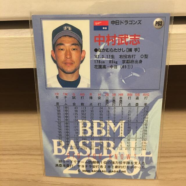 プロ野球カード　中村武志 エンタメ/ホビーのタレントグッズ(スポーツ選手)の商品写真