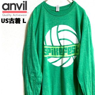 アンビル(Anvil)のUS古着 anvil アンビル 長袖Tシャツ ロンT ビーチバレー グリーン(Tシャツ/カットソー(七分/長袖))