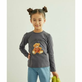 ロペピクニック(Rope' Picnic)の【チャコール（06）】【KIDS】ベアー転写プリント肩ギャザープルオーバー(Tシャツ/カットソー)