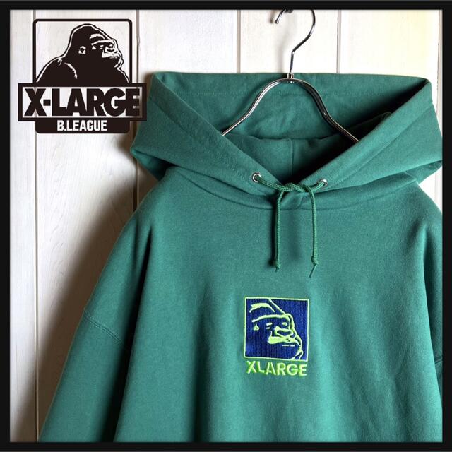 Xlarge エクストララージ パーカー グリーン 緑 センターロゴ 【国際