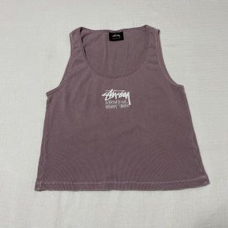 STUSSY　ショート丈タンクトップ　ロゴプリント　Y2K　ゆったり　Mサイズ