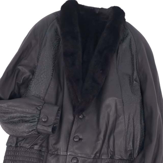 ミンクファー ジャケット リバーシブル ラムレザー 毛皮 メンズ ショールカラー メンズのジャケット/アウター(ステンカラーコート)の商品写真