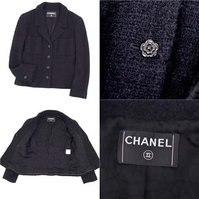 CHANEL(シャネル)のシャネル ジャケット カメリア ボタン ツイード テーラード ウール レディース レディースのジャケット/アウター(ブルゾン)の商品写真