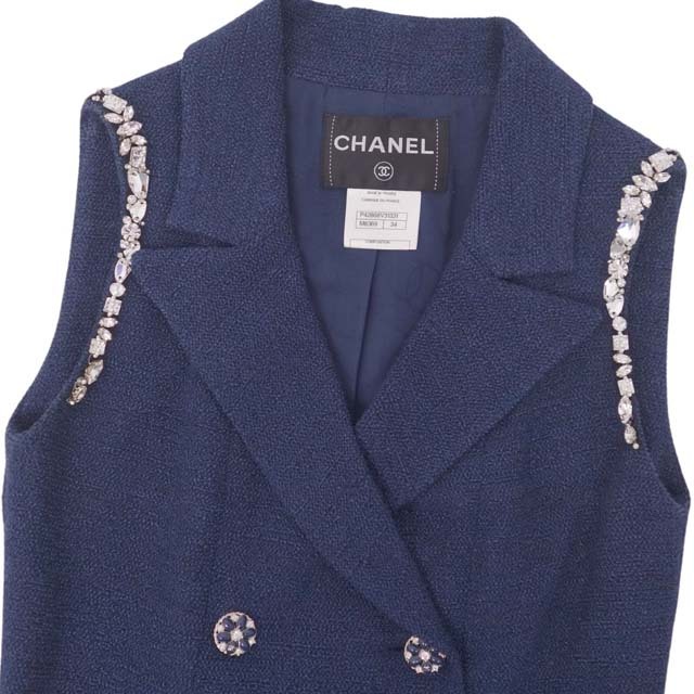 CHANEL(シャネル)のシャネル ジャケット 12SS ロングジレ グリポワボタン ツイード レディースのジャケット/アウター(ブルゾン)の商品写真