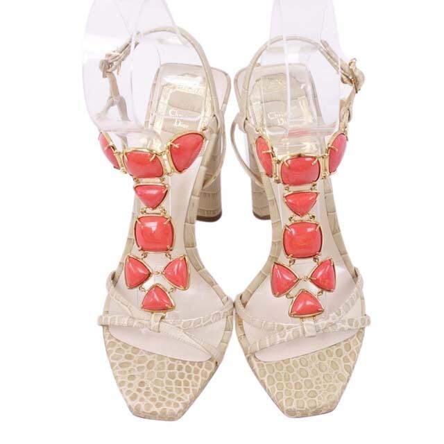 Christian Dior(クリスチャンディオール)のクリスチャンディオール サンダル ストラップ クロコ型押し ストーン D金具 レディースの靴/シューズ(サンダル)の商品写真