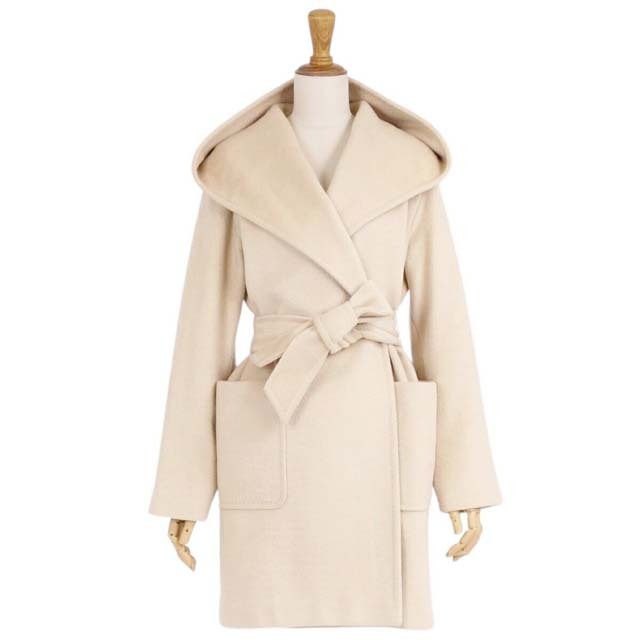 【美品】Max Mara 白タグ アルパカ フードベルテッドコート リアルト