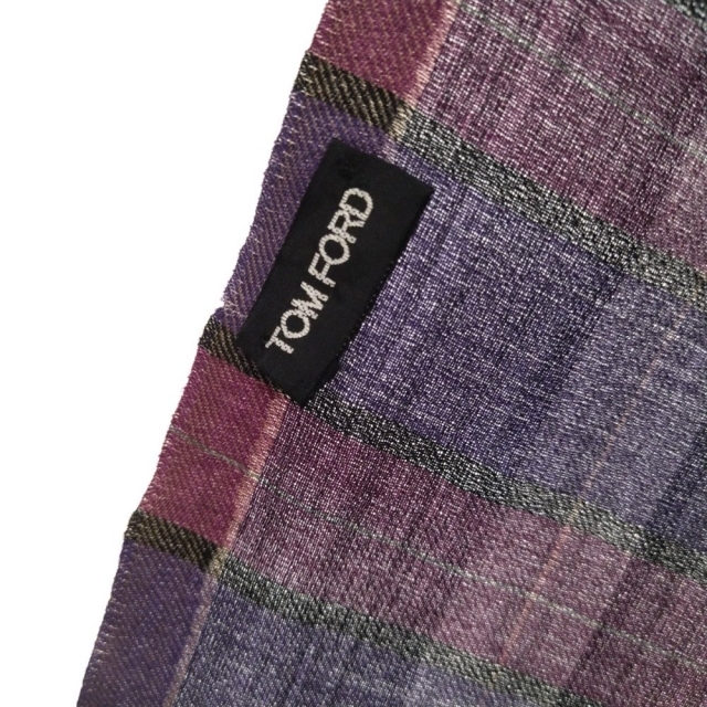 良品】TOMFORDトムフォード 大判 ストール チェック柄 カシミヤ 紫 黒