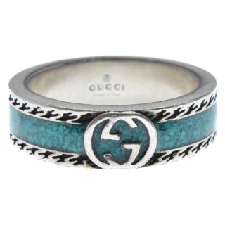 グッチ(Gucci)のGUCCI グッチ インターロッキングG ターコイズエナメル テクスチャード トリム リング 指輪 シルバー/ブルー 15号(リング(指輪))