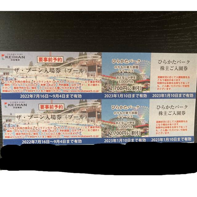 ひらかたパーク 京阪 株主優待券 チケットの施設利用券(遊園地/テーマパーク)の商品写真