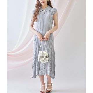 tocco closet 襟付き　フレンチスリーブ　リブニット　ロングワンピース(ロングワンピース/マキシワンピース)