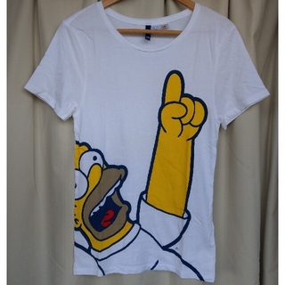 エイチアンドエム(H&M)のH&M 白 シンプソンズ(Homer) 半袖Tシャツ(Tシャツ/カットソー(半袖/袖なし))