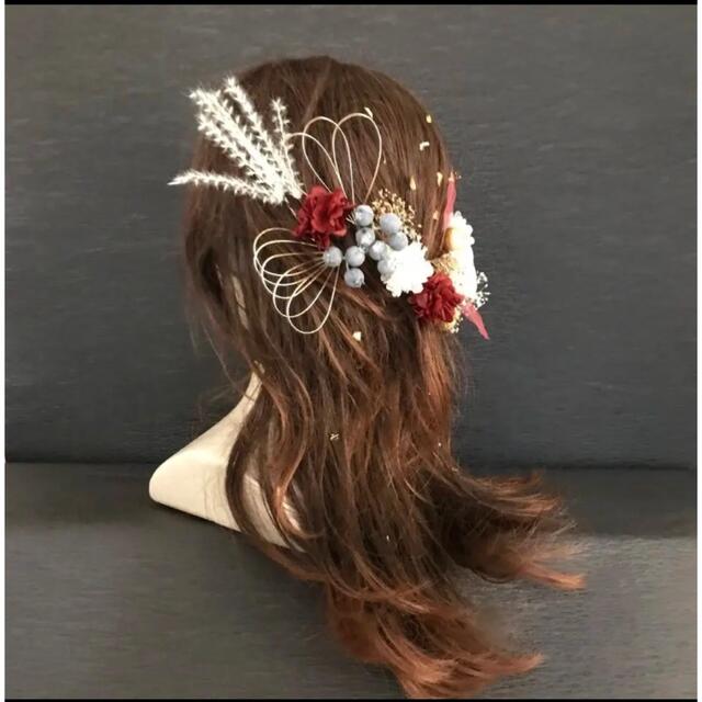 ボタニカル  髪飾り　成人式　結婚式　卒業式　レッド　ハーフアップ　　振袖　袴