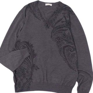 エトロ ニット ウール シルク カシミヤ セーター ペイズリー メンズ V
