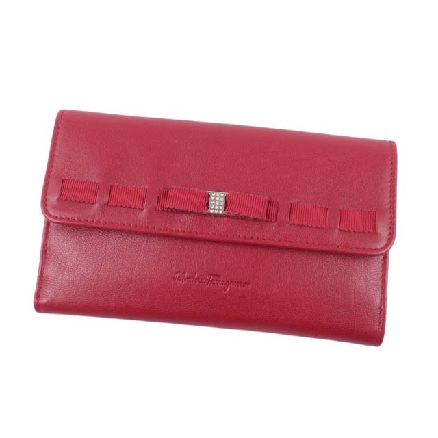 美品♡Ferragamo♡2つ折り財布♡ピンク♡リボン‥.*。.:＊