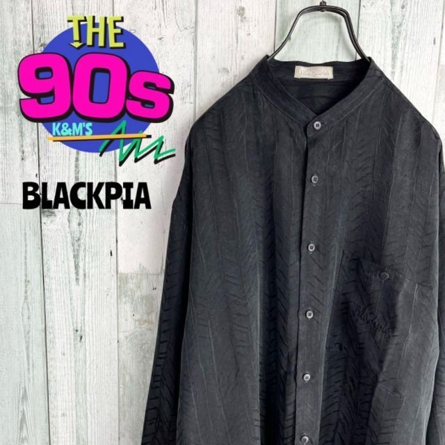 80's BLACKPIA 型押し柄　キュプラ100% デザインシャツ　モード