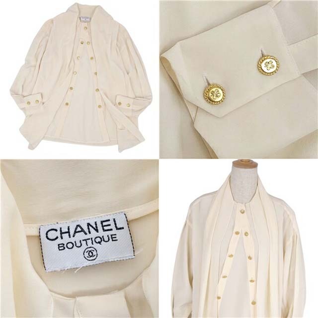 CHANEL - シャネル シャツ ブラウス シルク クローバーボタン ストール