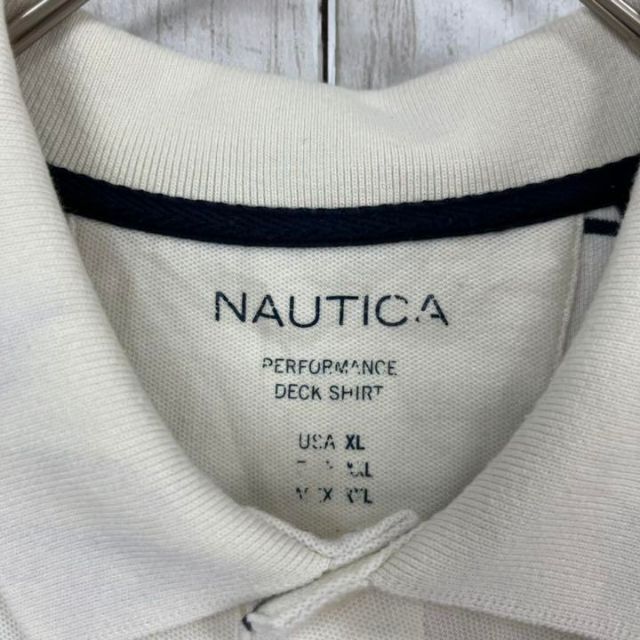 NAUTICA(ノーティカ)の【今年の流行】NAUTICAノーティカ　半袖ボーダー刺繍ロゴ鹿の子ポロシャツXL メンズのトップス(ポロシャツ)の商品写真