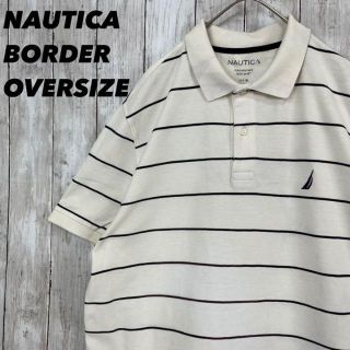 ノーティカ(NAUTICA)の【今年の流行】NAUTICAノーティカ　半袖ボーダー刺繍ロゴ鹿の子ポロシャツXL(ポロシャツ)