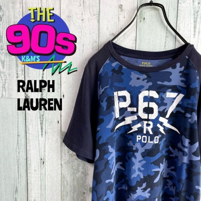 Ralph Lauren(ラルフローレン)の90's RALPH LAUREN  ラルフローレン　ブルーカモラグランTシャツ メンズのトップス(Tシャツ/カットソー(半袖/袖なし))の商品写真