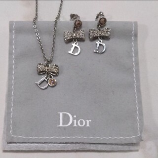 限定値下中】Dior ディオール リボン ストーン ロゴ ネックレス ピアス-