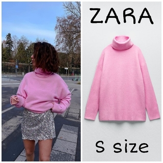 ザラ(ZARA)のZARA　ハイネック オーバーサイズニットセーター　Sサイズ　ピンク(ニット/セーター)