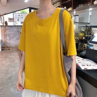 イエロー M レディース ビッグシルエット 半袖 Tシャツ カジュアル(Tシャツ(半袖/袖なし))