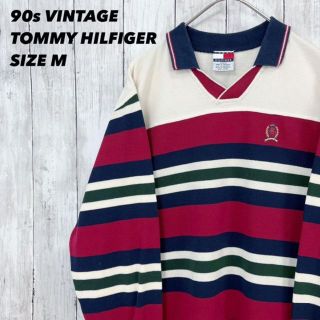 トミーヒルフィガー(TOMMY HILFIGER)の90sヴィンテージ　トミーヒルフィガー　長袖マルチカラーボーダー鹿の子ポロシャツ(ポロシャツ)