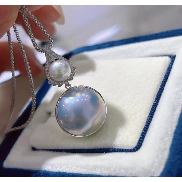 【高級】天然まべ真珠&あこや真珠　ダイヤモンド付きペンダントトップk18