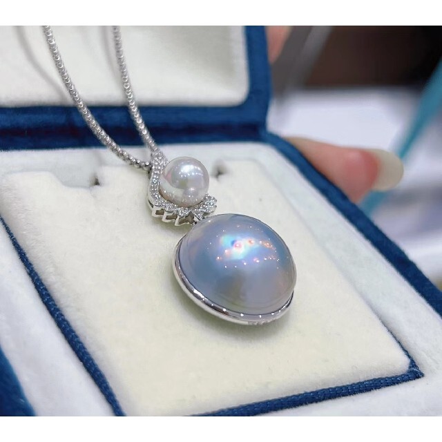 【高級】天然まべ真珠&あこや真珠　ダイヤモンド付きペンダントトップk18