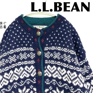 エルエルビーン(L.L.Bean)のUSA製 L.L.BEAN★メタル釦 バーズアイ ノルディック柄 カーディガン(カーディガン)