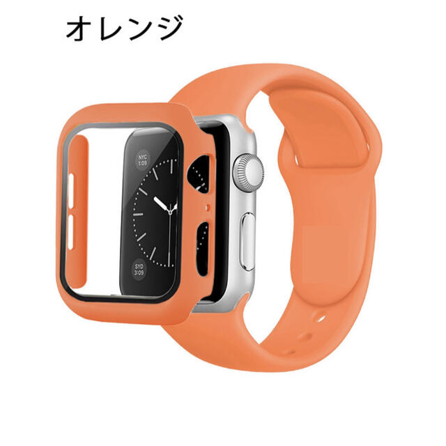 Apple Watch(アップルウォッチ)のオレンジ アップルウォッチ ラバーベルト シリコンバンド カバー セット メンズの時計(ラバーベルト)の商品写真