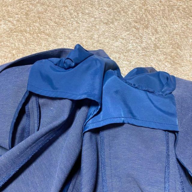 PLST(プラステ)の洗える♡プラステ カラーレス ジャケット ノーカラー リネン混  ブルー XS レディースのジャケット/アウター(ノーカラージャケット)の商品写真