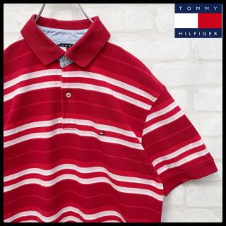 トミーヒルフィガー(TOMMY HILFIGER)の【旧タグ】トミーヒルフィガー ワンポイント刺繍 ボーダー 半袖ポロシャツ レッド(ポロシャツ)