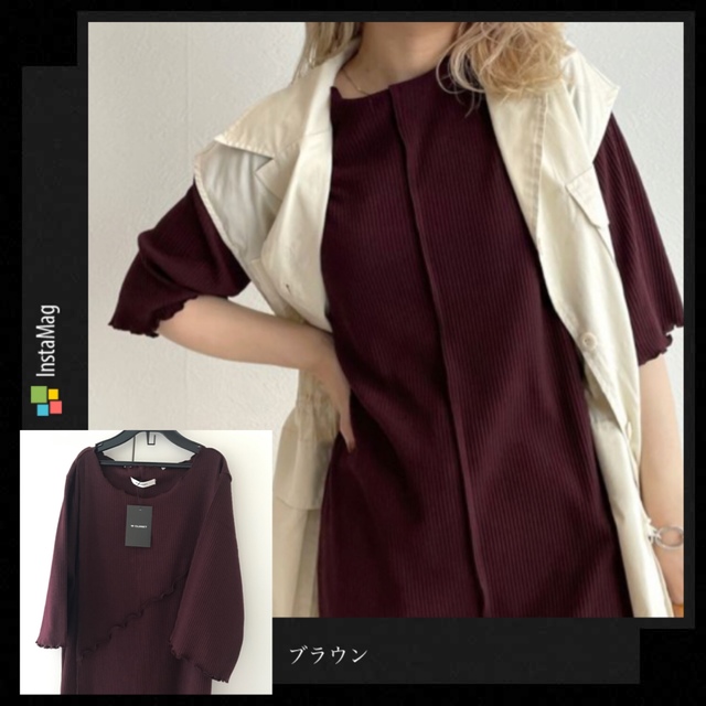 w closet(ダブルクローゼット)の1度使用しました☆メロー切替リブワンピース　ブラウン レディースのワンピース(ロングワンピース/マキシワンピース)の商品写真