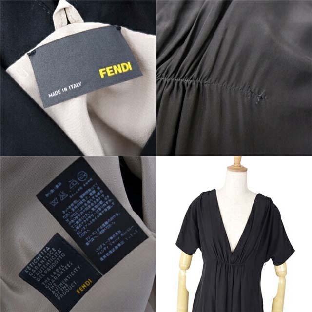 FENDI(フェンディ)のフェンディ ドレス ワンピース シルク 半袖 イタリア製 ギャザー レディース レディースのワンピース(ひざ丈ワンピース)の商品写真