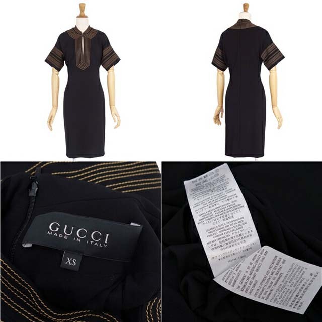 Gucci(グッチ)のグッチ ドレス ワンピース 刺繍 レーヨン レディース 半袖 ショートスリーブ レディースのワンピース(ひざ丈ワンピース)の商品写真