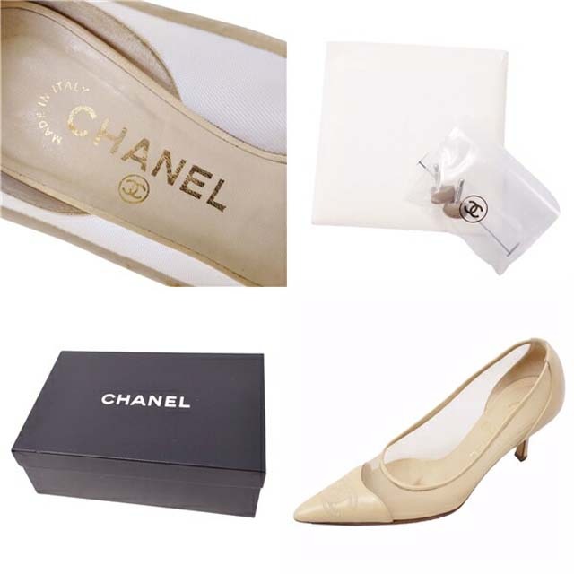 CHANEL(シャネル)のシャネル パンプス ココマーク ポインテッドトゥ メッシュ レザー シューズ 靴 レディースの靴/シューズ(ハイヒール/パンプス)の商品写真