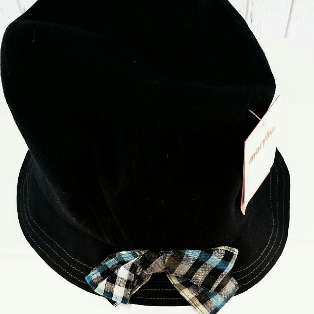 レディース帽子　ハット　黒　ブラック　ブルー系リボン付き レディースの帽子(ハット)の商品写真