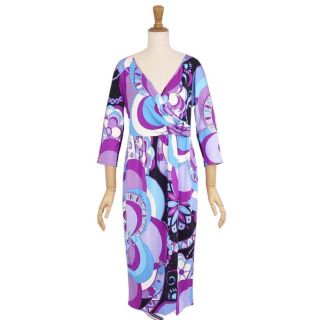 エミリオプッチ(EMILIO PUCCI)のエミリオプッチ ワンピース ドレス 総柄 シルク ジャージー I42 F38(ひざ丈ワンピース)