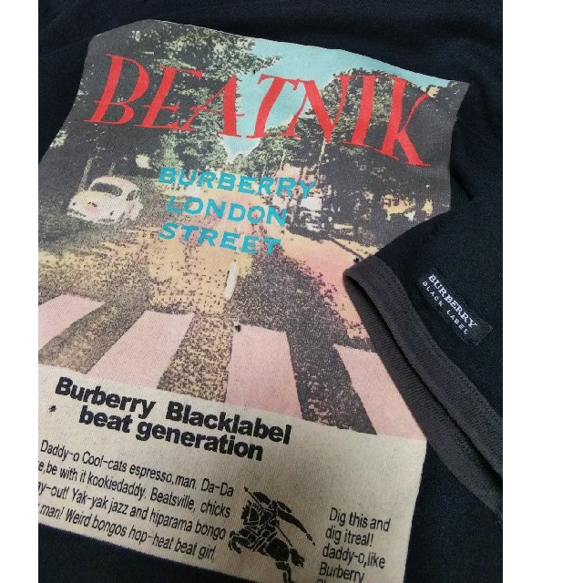 BURBERRY BLACK LABEL(バーバリーブラックレーベル)の◆51 当時物 レア Burberry BLACK LABEL ビートルズ 黒 メンズのトップス(Tシャツ/カットソー(半袖/袖なし))の商品写真