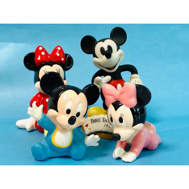 【 美品 】Disney  陶器製 ミッキー・ミニー & ベビーミッキー・ミニー