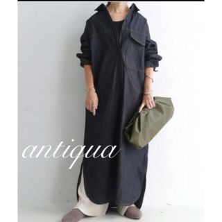 アンティカ(antiqua)の美品◡̈⃝︎⋆︎*antiqua＊デニムシャツワンピース(ロングワンピース/マキシワンピース)