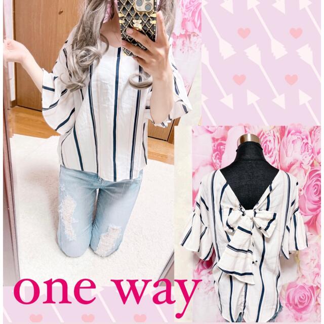 one*way(ワンウェイ)の4935.one way バックリボン ストライプ フリルスリーブ ブラウス レディースのトップス(シャツ/ブラウス(半袖/袖なし))の商品写真