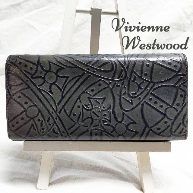 Vivienne Westwood(ヴィヴィアンウエストウッド)のヴィヴィアンウエストウッド 総柄オーヴ 長財布 L字ファスナー モスグリーン レディースのファッション小物(財布)の商品写真