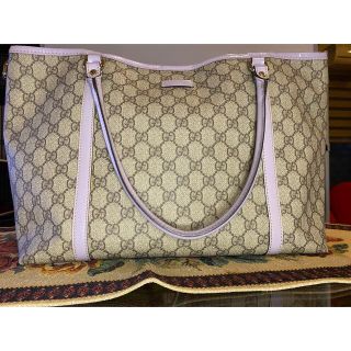 グッチ(Gucci)の【バッグ】GUCCI グッチ レザー カーキベージュ パープル ラベンダー (トートバッグ)