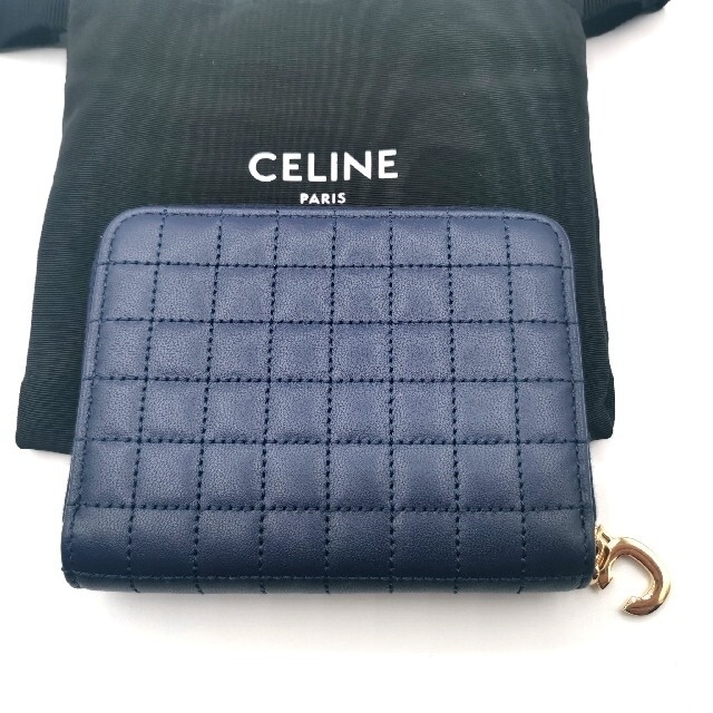 セリーヌ CELINE レザー コンパクト ジップ コインケース ダークブルー