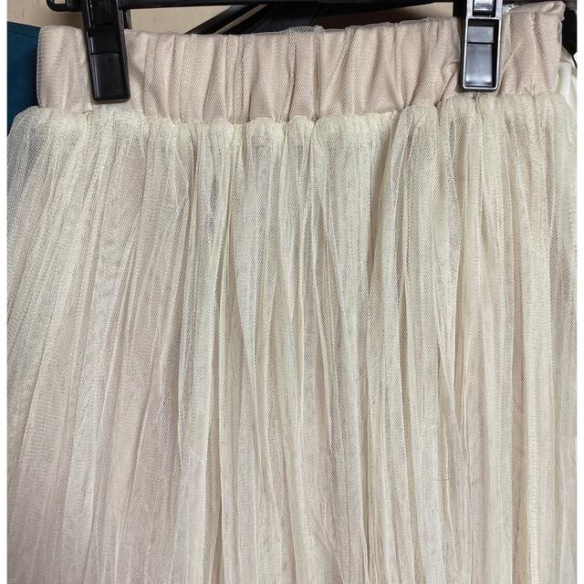 リエディ 細プリーツ マキシ丈 チュールスカート アイボリー Mサイズ ロング レディースのスカート(ロングスカート)の商品写真